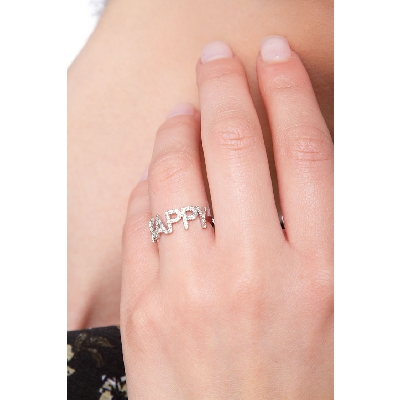 Personalized ring HAPPY white gold 18K and diamonds