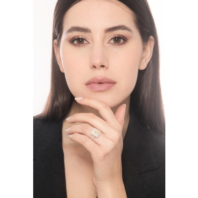 Solitaire ring with cushion fancy yellow cut 1.16ct GIA in white gold 18k