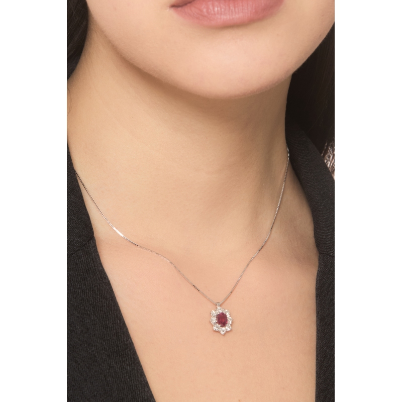 Necklace in white gold 18k with ruby and diamonds