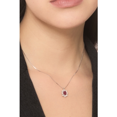Necklace in white gold 18k with ruby and diamonds