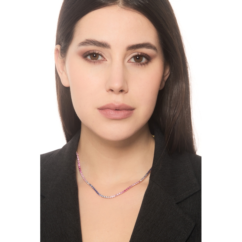 18k rose gold tennis necklace with multicolor sapphires 18k rose gold tennis necklace with multicolor sapphires