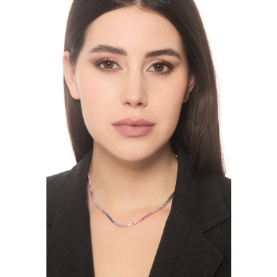 18k rose gold tennis necklace with multicolor sapphires
