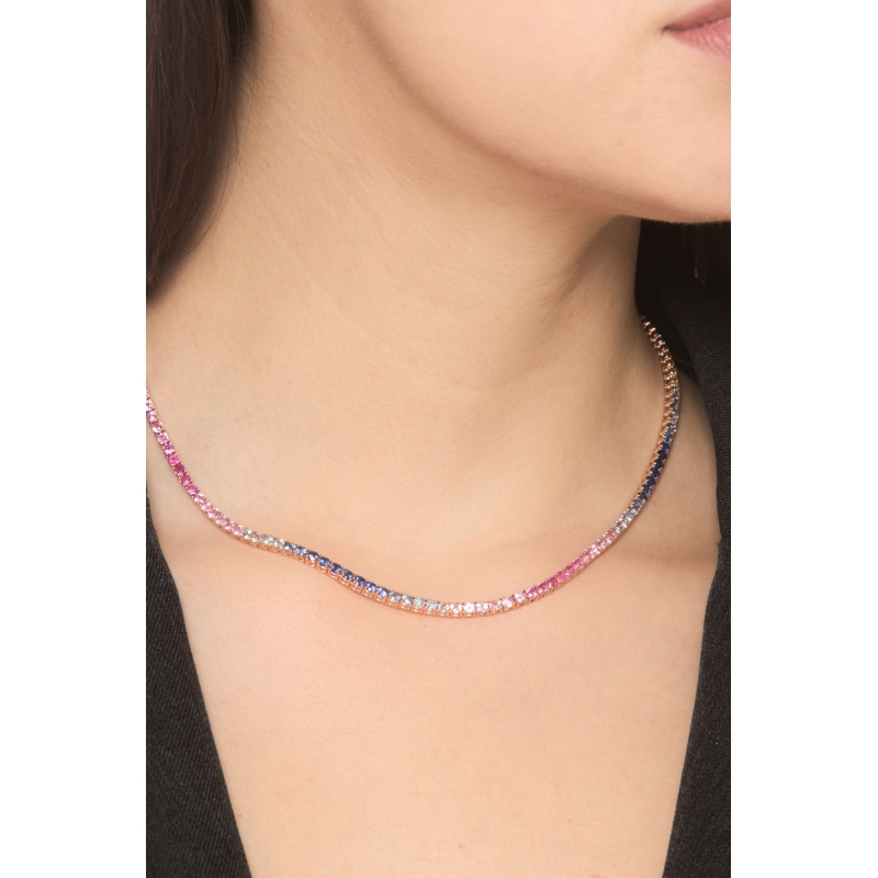 18k rose gold tennis necklace with multicolor sapphires 18k rose gold tennis necklace with multicolor sapphires