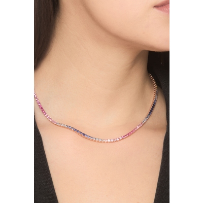 18k rose gold tennis necklace with multicolor sapphires