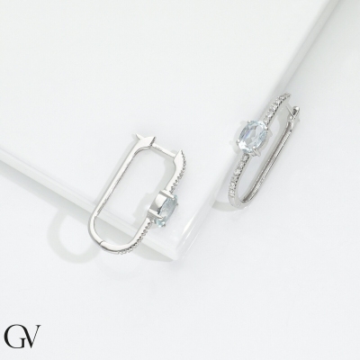 Oval earrings in white gold 18k with aquamarine and diamonds