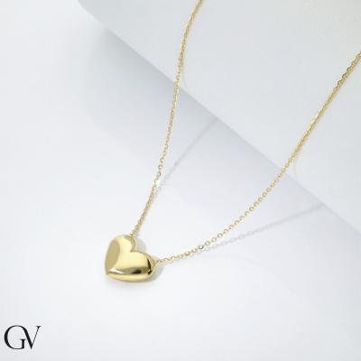 Necklace in yellow gold 18k with heart glossy pendant