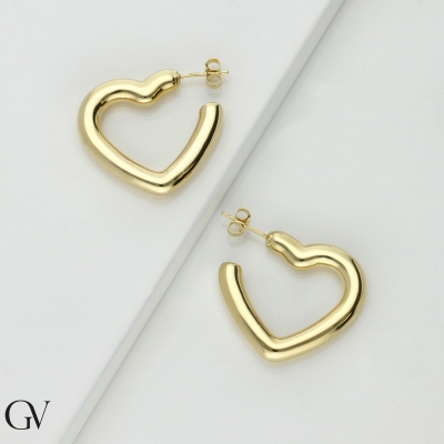 750 yellow gold heart glossy earrings