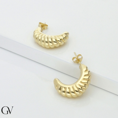 Striped half-moon earrings in 18k yellow gold