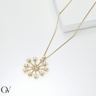 Necklace in yellow gold 18k with diamond firework pendant