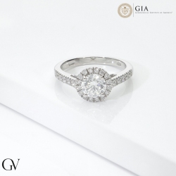 Solitaire ring with diamond heart cut 1.00ct IGI in white gold 18k