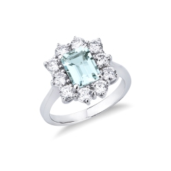 Rectangular aquamarine and diamonds ring