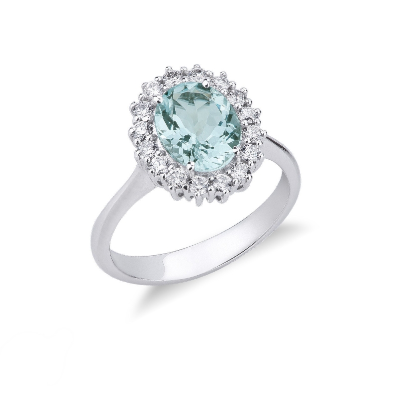 18k white gold diamond halo ring with aquamarine 18k white gold diamond halo ring with aquamarine