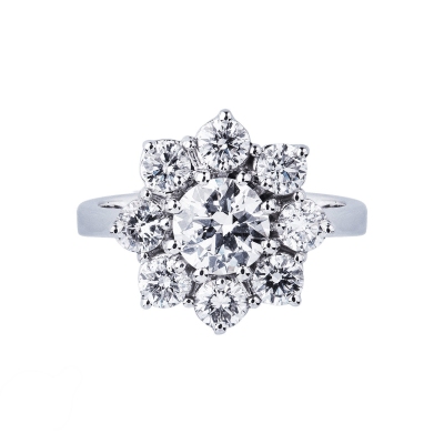 White gold 18k flower halo ring with diamonds 
