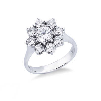 White gold 18k flower halo ring with diamonds 