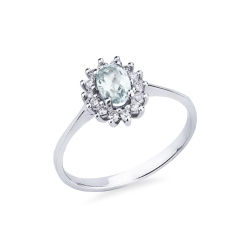 Halo ring white gold 18k with oval cut aquamarine and diamonds