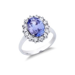 Tanzanite and diamond halo ring 18kt white gold