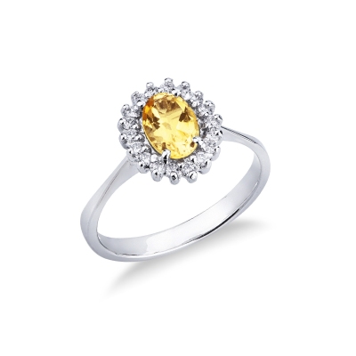 18k white gold ring with diamonds and citrine