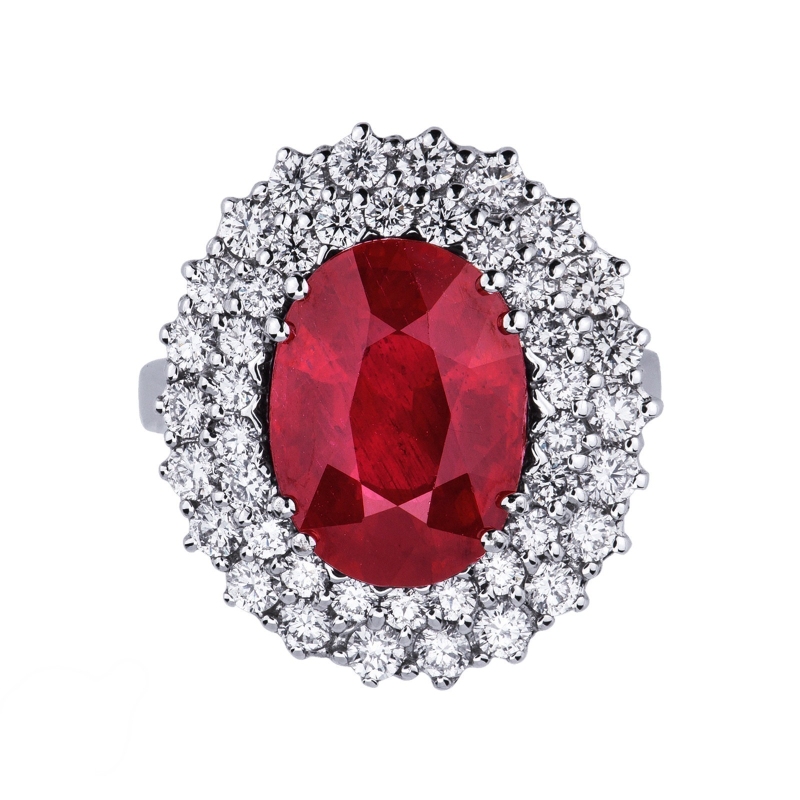 Diamond double halo ring with a central ruby white gold 18k Diamond double halo ring with a central ruby white gold 18k