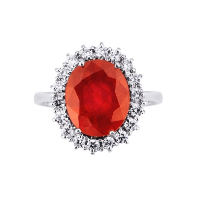 Halo ring white gold 18k with ruby and diamonds 