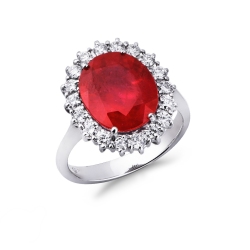 Halo ring white gold 18k with ruby and diamonds