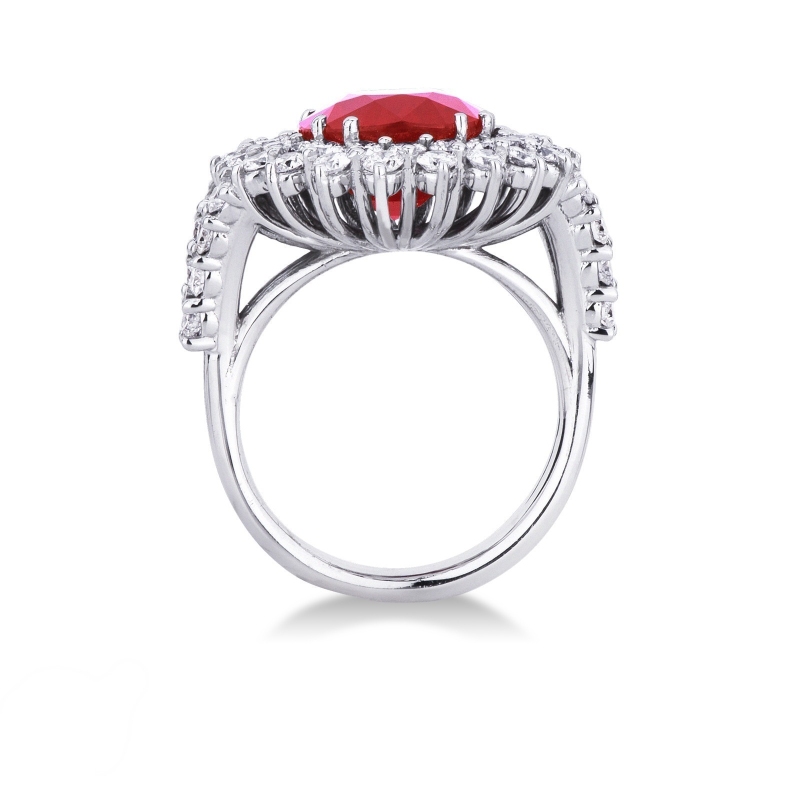 White gold 18k halo ring with diamonds and ruby White gold 18k halo ring with diamonds and ruby