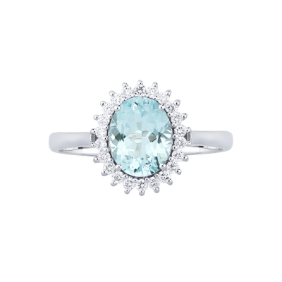 18k white gold aquamarine and diamonds ring