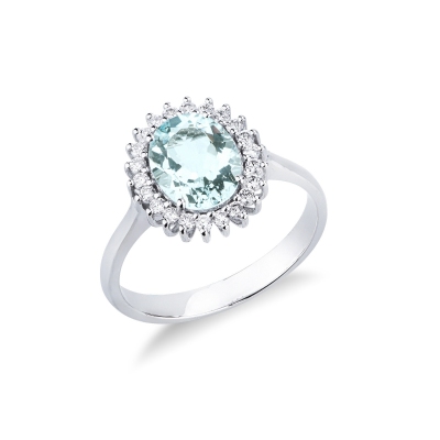 18k white gold aquamarine and diamonds ring