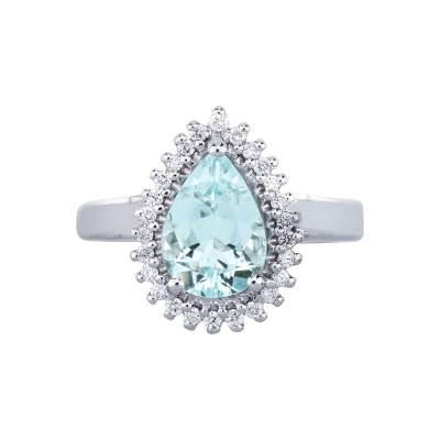Ring in white gold 18k with aquamarine and diamonds