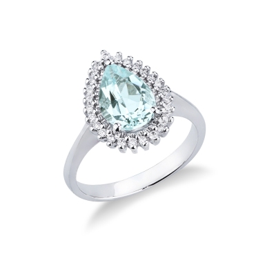 Ring in white gold 18k with aquamarine and diamonds