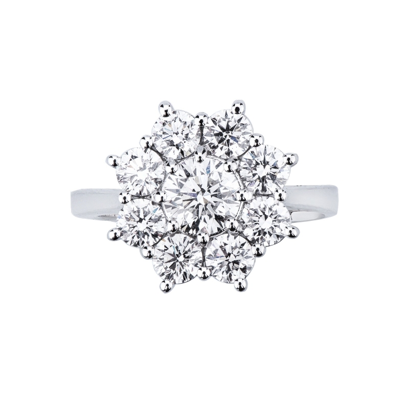 Flower diamond ring in white gold 18k with diamonds