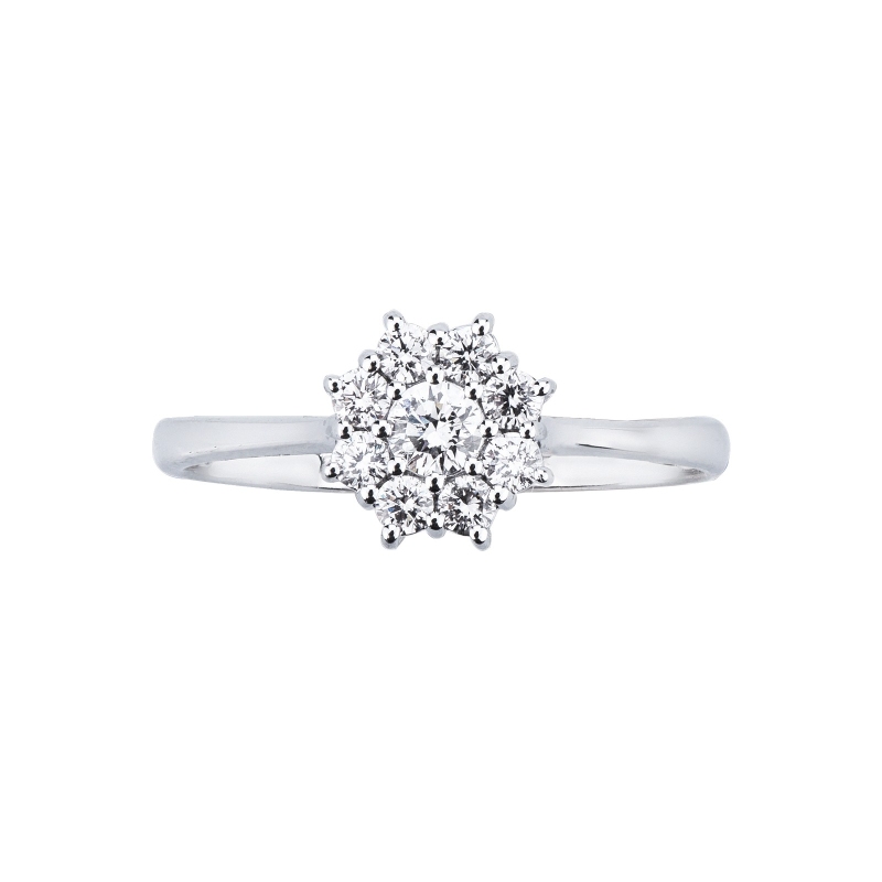 Halo flower ring in white gold 750 with diamonds Halo flower ring in white gold 750 with diamonds