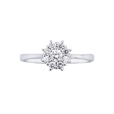 Halo flower ring in white gold 750 with diamonds