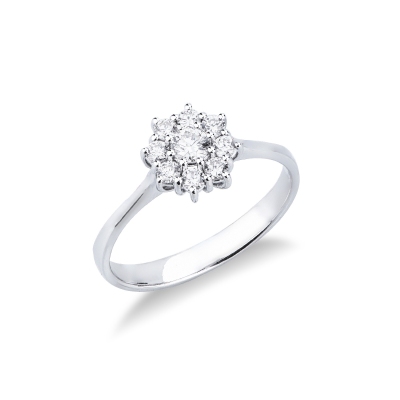 Halo flower ring in white gold 750 with diamonds