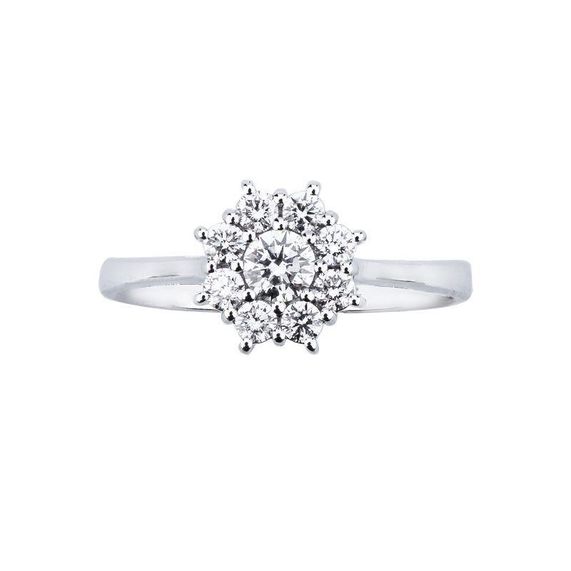 Flower halo ring in white gold 750 with diamonds Flower halo ring in white gold 750 with diamonds