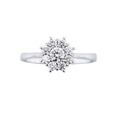 Flower halo ring in white gold 750 with diamonds