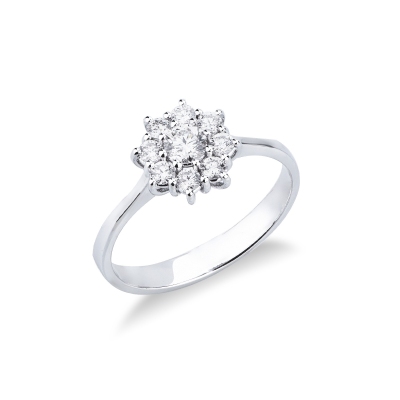 Flower halo ring in white gold 750 with diamonds