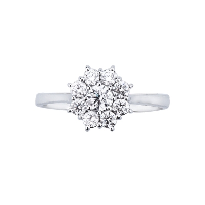 18k white gold flower halo ring with diamonds