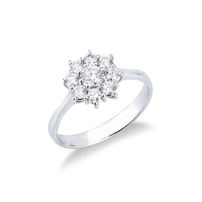 18k white gold flower halo ring with diamonds
