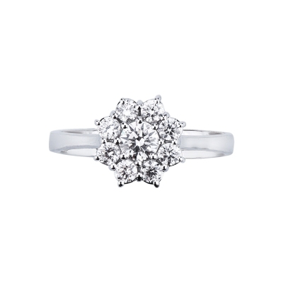 Diamond flower ring in white gold 18k