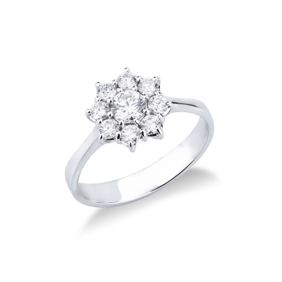 Diamond flower ring in white gold 18k