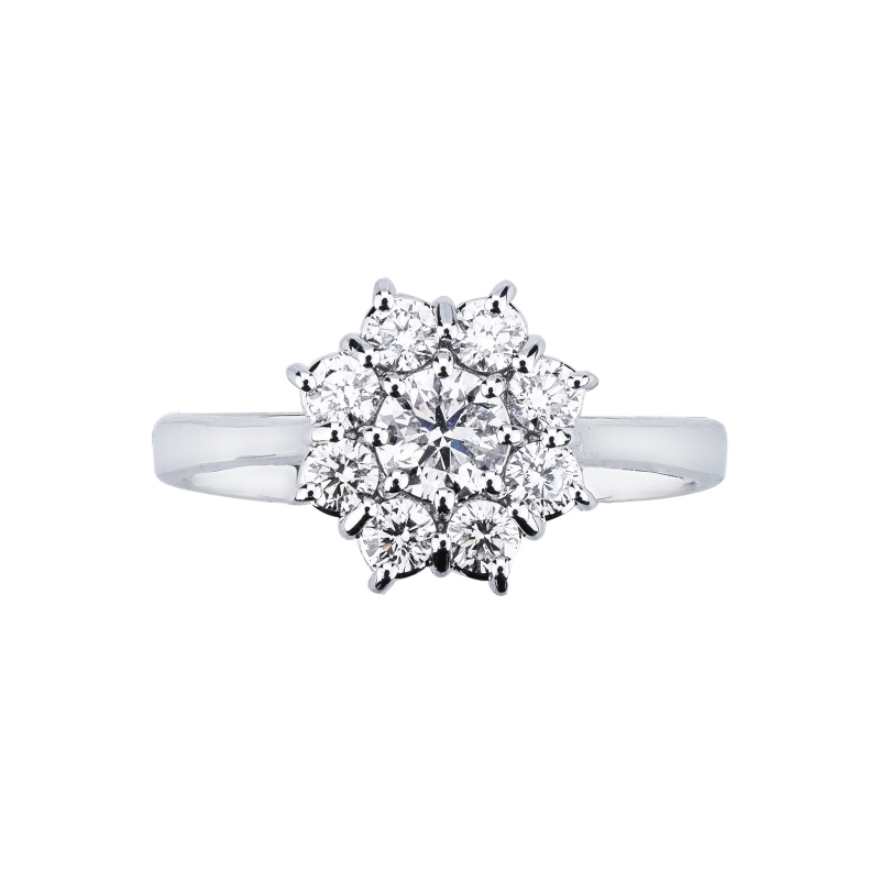 Flower ring in white gold 18k diamonds