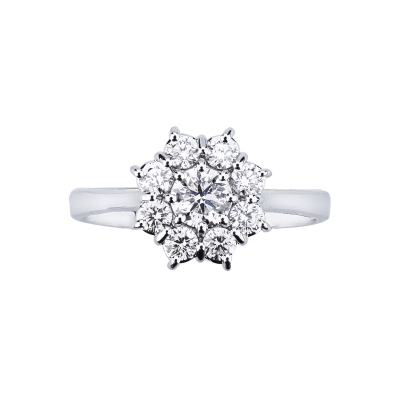 Flower ring in white gold 18k diamonds