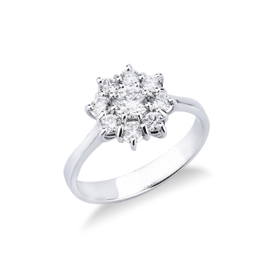 Flower ring in white gold 18k diamonds