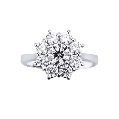 18k white gold halo flower ring with diamonds