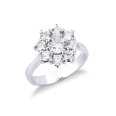 18k white gold halo flower ring with diamonds