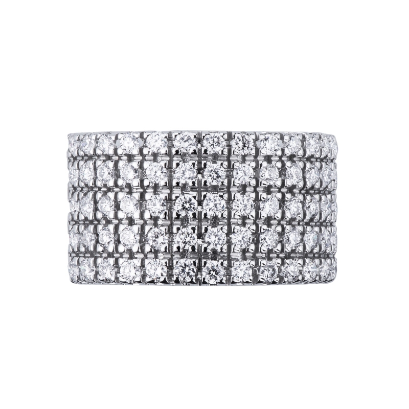 18k white gold band ring with five diamonds rows  18k white gold band ring with five diamonds rows