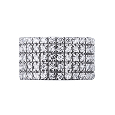 18k white gold band ring with five diamonds rows 