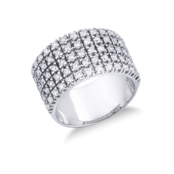 18k white gold band ring with five diamonds rows