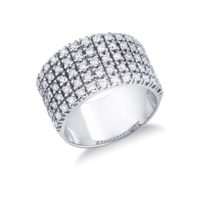 18k white gold band ring with five diamonds rows 