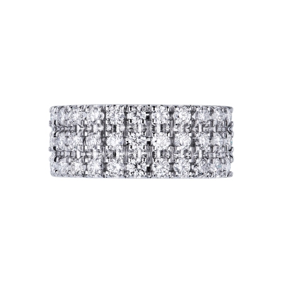 Band ring in white gold 18k with three rows of diamonds 